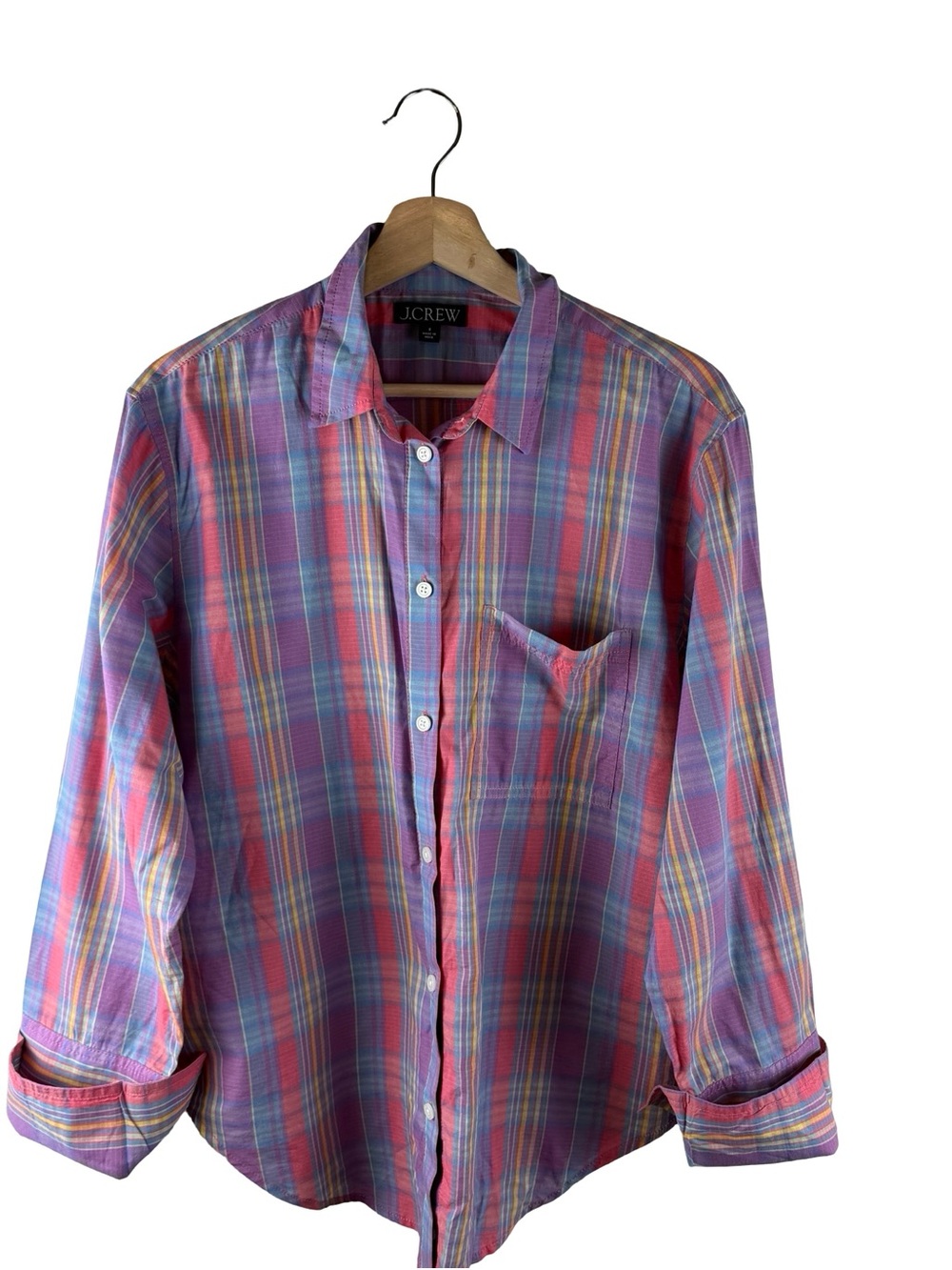 J. Crew Garcon Cotton Voile Button Down Relaxed Fit Madras Plaid Shirt Size 8